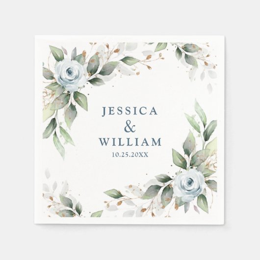 Serviette En Papier Papier Mariage Dusty Blue Floral (Devant)
