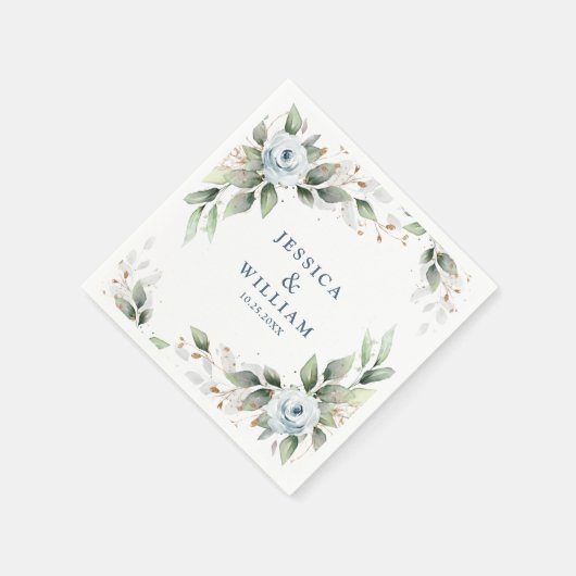 Serviette En Papier Papier Mariage Dusty Blue Floral (Coin)