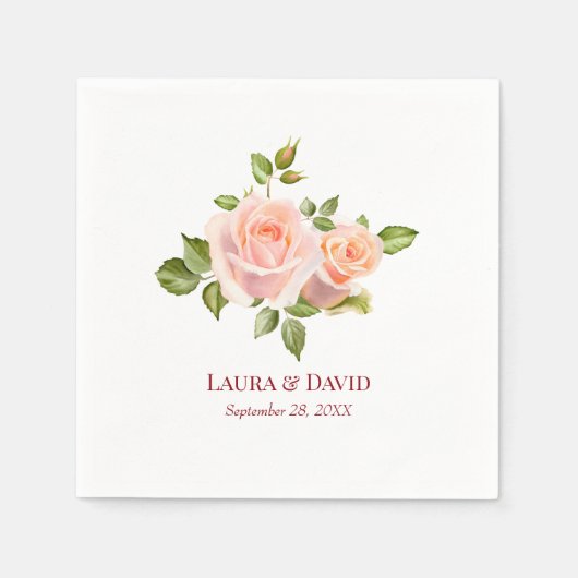 Serviette En Papier Papier Mariage Elegant Rouge Rose Personnalisé (Devant)