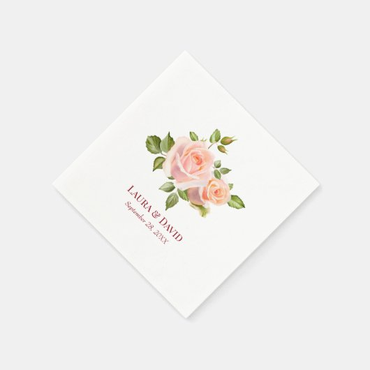 Serviette En Papier Papier Mariage Elegant Rouge Rose Personnalisé (Coin)