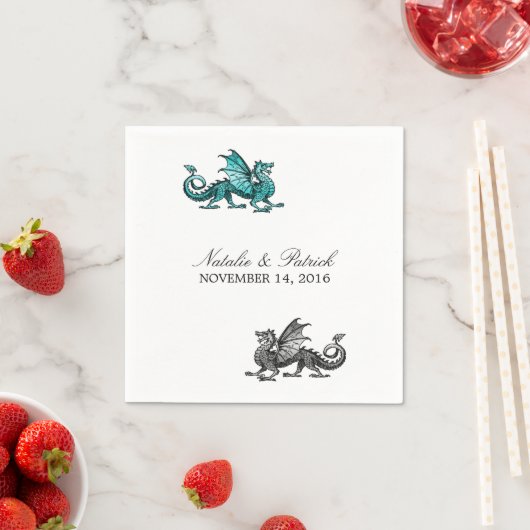 Serviette En Papier Papier Mariage en argent turquoise Dragon (En situation)