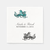 Serviette En Papier Papier Mariage en argent turquoise Dragon (Devant)