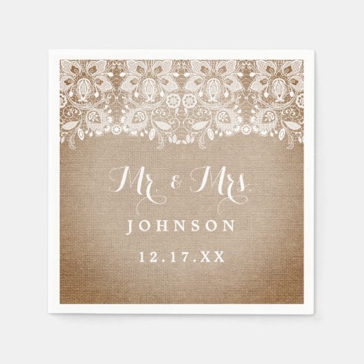 Serviette En Papier Papier Mariage en dentelle Burlap Rustique (Devant)