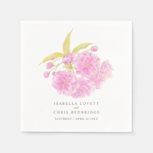 Serviette En Papier Papier mariage en fleurs de cerisier rose (Devant)