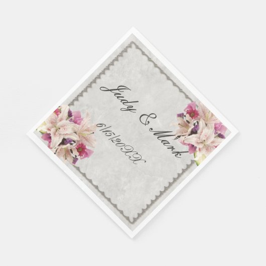 Serviette En Papier Papier Mariage en marbre blanc Lily (Coin)