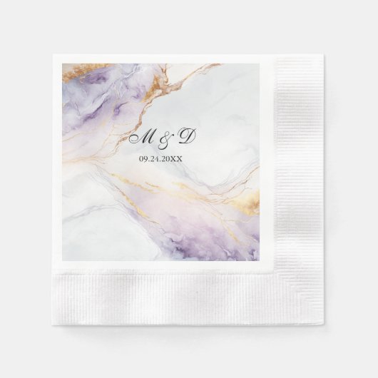 Serviette En Papier Papier Mariage en marbre violet et or (Devant)