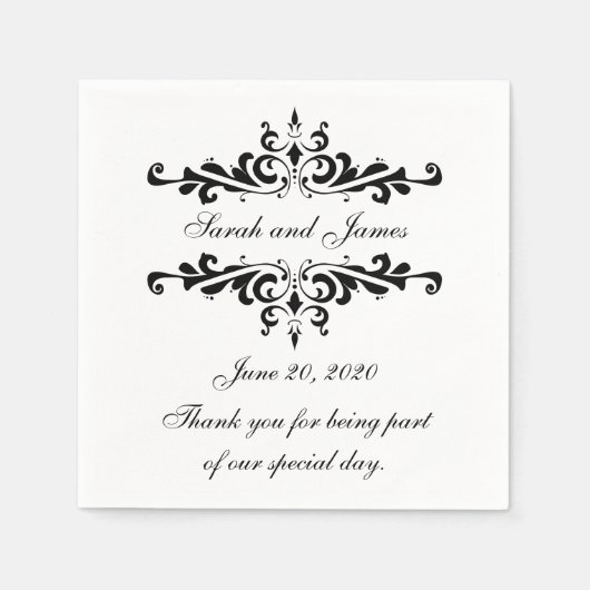 Serviette En Papier Papier Mariage en Merci de  noir Napkin (Devant)