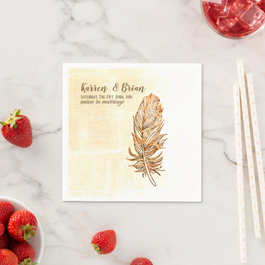 Serviette En Papier Papier Mariage en plumes d'or (En situation)