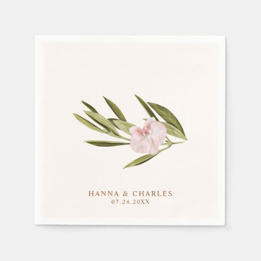 Serviette En Papier Papier Mariage Eucalyptus vert rose orchidée (Devant)