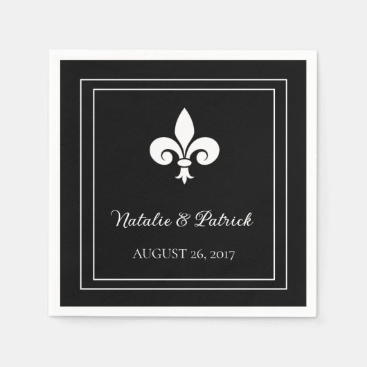 Serviette En Papier Papier Mariage Fleur de Lis noir (Devant)