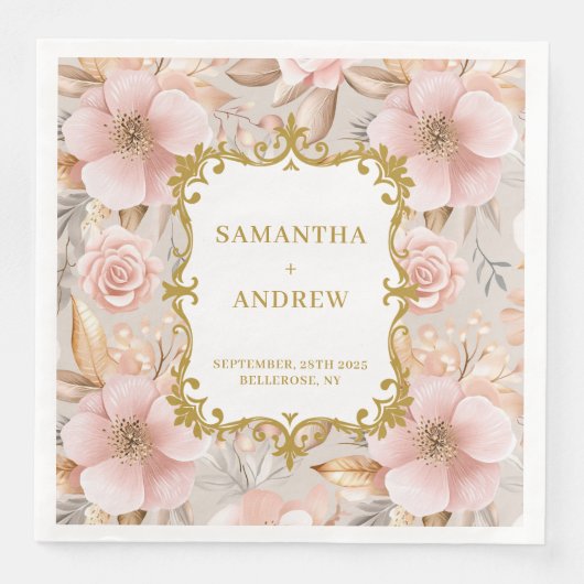 Serviette En Papier Papier Mariage Floral Blush Gold (Devant)