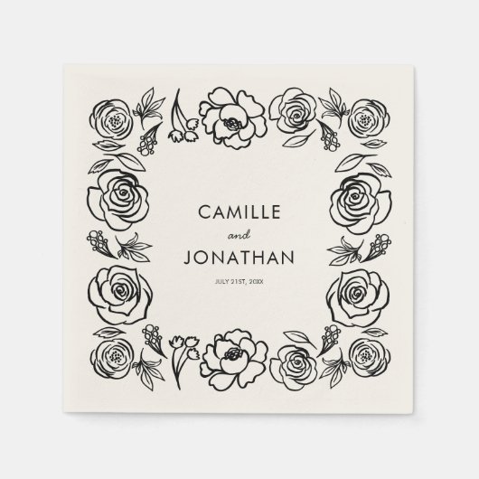 Serviette En Papier Papier Mariage floral dessiné main Whimsical Napki (Devant)