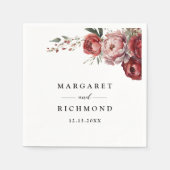 Serviette En Papier Papier Mariage floral Rustique moderne Bourgogne (Devant)