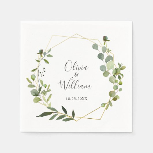 Serviette En Papier Papier Mariage géométrique Eucalyptus moderne (Devant)
