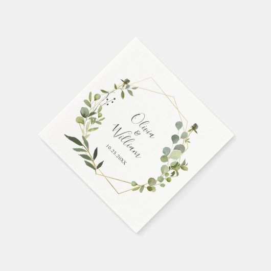 Serviette En Papier Papier Mariage géométrique Eucalyptus moderne (Coin)