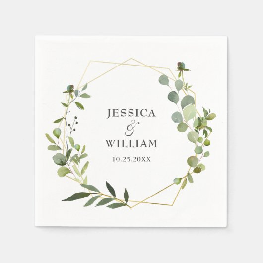 Serviette En Papier Papier Mariage géométrique Eucalyptus moderne (Devant)