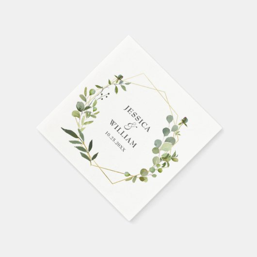 Serviette En Papier Papier Mariage géométrique Eucalyptus moderne (Coin)