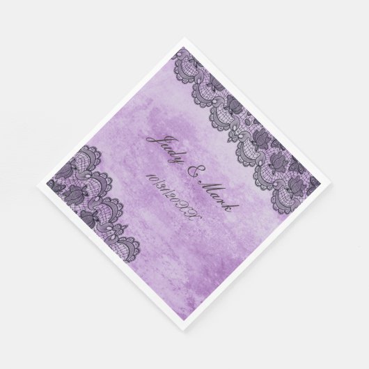 Serviette En Papier Papier Mariage gothique noir dentelle violet (Coin)