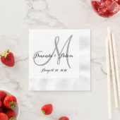 Serviette En Papier Papier Mariage gris et blanc Monogramme Napkin (En situation)