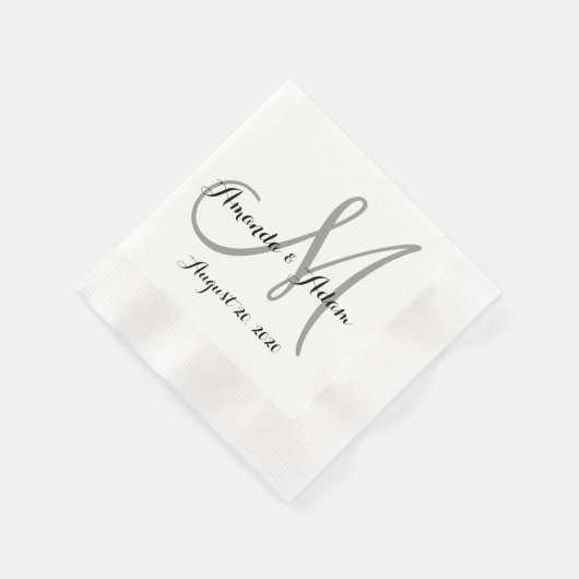 Serviette En Papier Papier Mariage gris et blanc Monogramme Napkin (Coin)