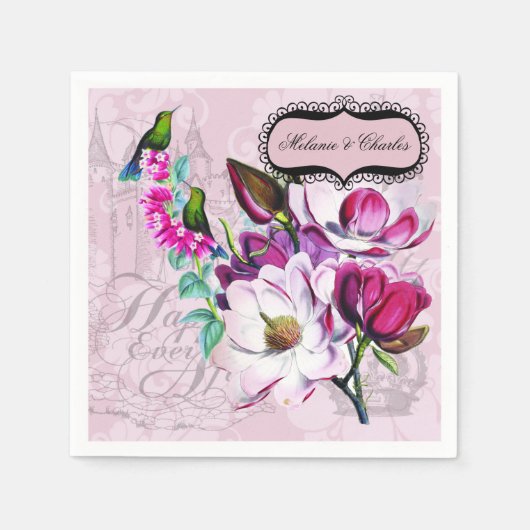Serviette En Papier Papier Mariage Hummingbirds Magnolias (Devant)