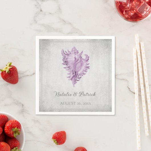 Serviette En Papier Papier Mariage Magenta Conch Shell (En situation)
