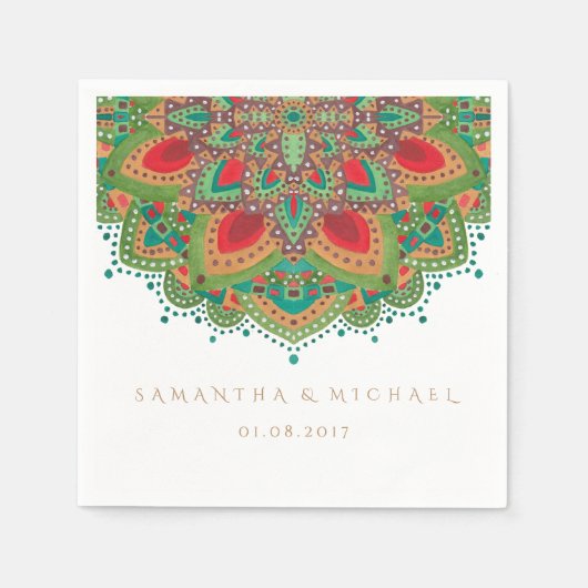 Serviette En Papier Papier Mariage Mandala vert Napkin (Devant)