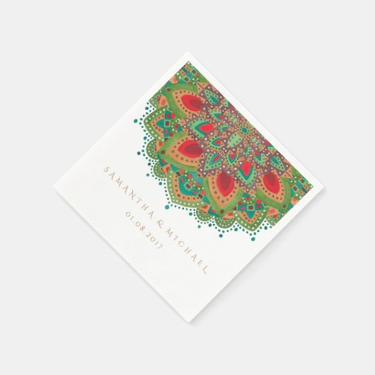 Serviette En Papier Papier Mariage Mandala vert Napkin (Coin)