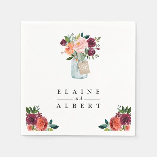 Serviette En Papier Papier Mariage Mason Jar aux fleurs orange de Bour (Devant)