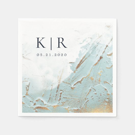Serviette En Papier papier mariage moderne en or bleu texturé serviett (Devant)