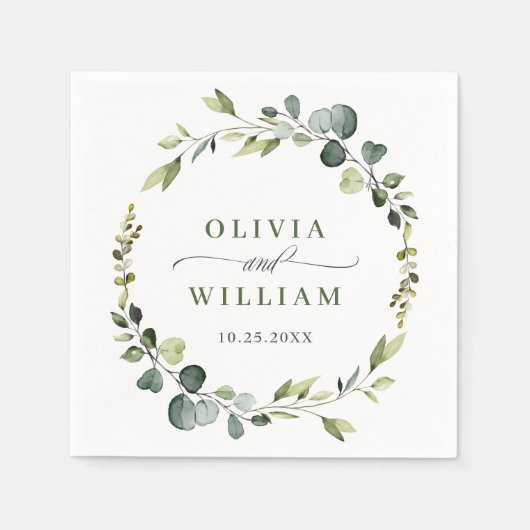 Serviette En Papier Papier Mariage moderne Eucalyptus Wreath Cadre Boh (Devant)
