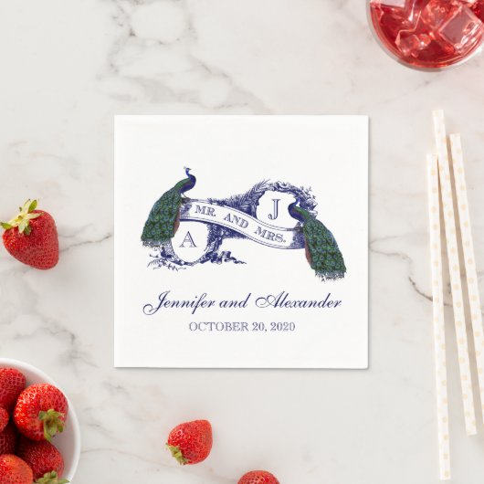 Serviette En Papier Papier Mariage Monogram Peacock (En situation)