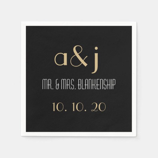Serviette En Papier Papier Mariage Monogramme Art Déco (Devant)
