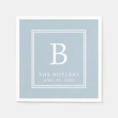 Serviette En Papier Papier Mariage Monogramme bleu Dusty (Devant)