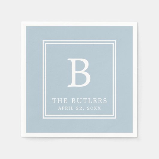 Serviette En Papier Papier Mariage Monogramme bleu Dusty (Devant)