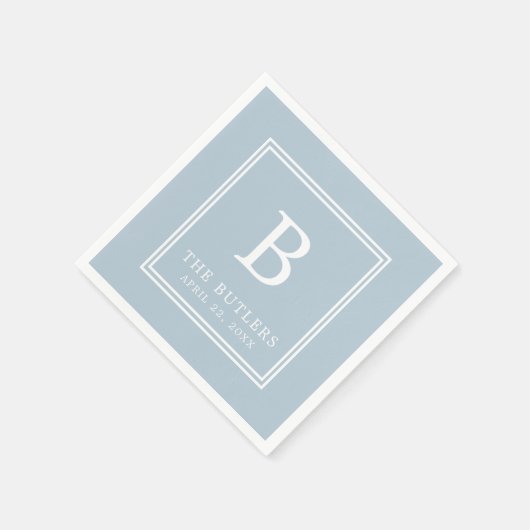 Serviette En Papier Papier Mariage Monogramme bleu Dusty (Coin)