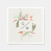 Serviette En Papier Papier Mariage Monogramme floral simple Tropical (Devant)
