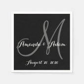 Serviette En Papier Papier Mariage Monogramme noir et blanc Napkin (Devant)