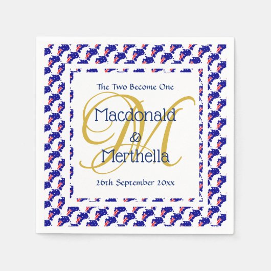 Serviette En Papier Papier Mariage Monogramme Personnalisé AUSTRALIE (Devant)