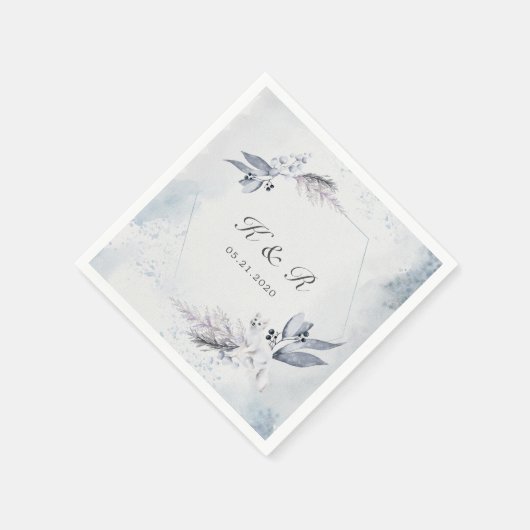 Serviette En Papier Papier Mariage Moody Winter Blue Floral (Coin)