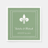 Serviette En Papier Papier Mariage Moss Green Fleur de Lis (Devant)