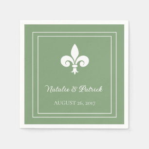 Serviette En Papier Papier Mariage Moss Green Fleur de Lis