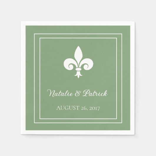 Serviette En Papier Papier Mariage Moss Green Fleur de Lis (Devant)