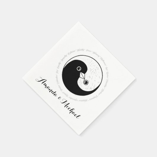 Serviette En Papier PAPIER mariage NAPKIN. b/w YinYang colombes. (Coin)