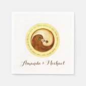 Serviette En Papier PAPIER mariage NAPKIN. Doves Gold YinYang. (Devant)