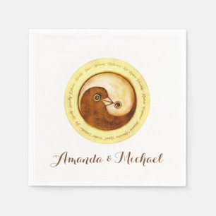 Serviette En Papier PAPIER mariage NAPKIN. Doves Gold YinYang.