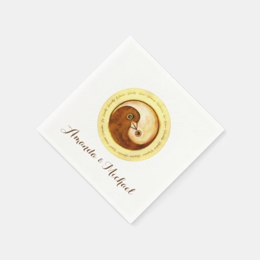 Serviette En Papier PAPIER mariage NAPKIN. Doves Gold YinYang. (Coin)