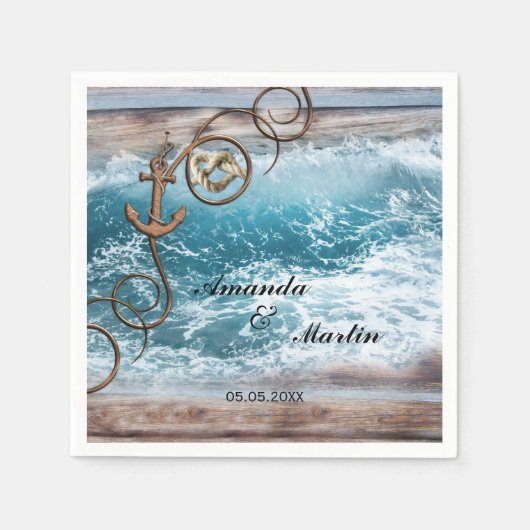 Serviette En Papier Papier Mariage Nautique Rustique (Devant)