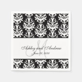 Serviette En Papier Papier Mariage noir blanc Damask Monogram (Devant)