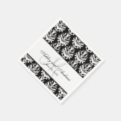 Serviette En Papier Papier Mariage noir blanc Damask Monogram (Coin)